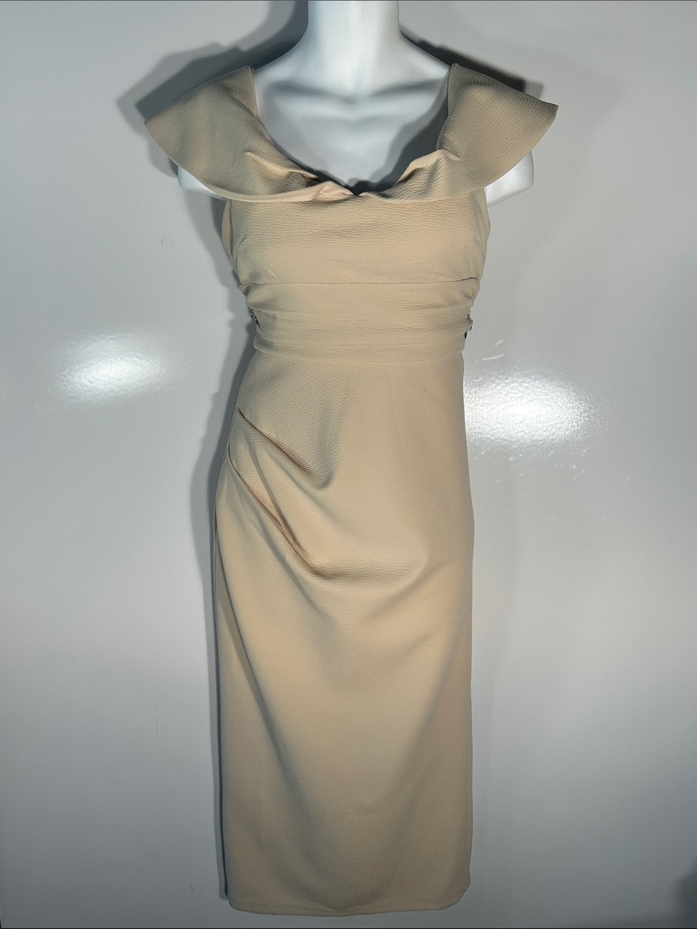 Billy J NWT S18 Elegant Cream Sheath Dress Formal Cocktail Chic Mother of Bride